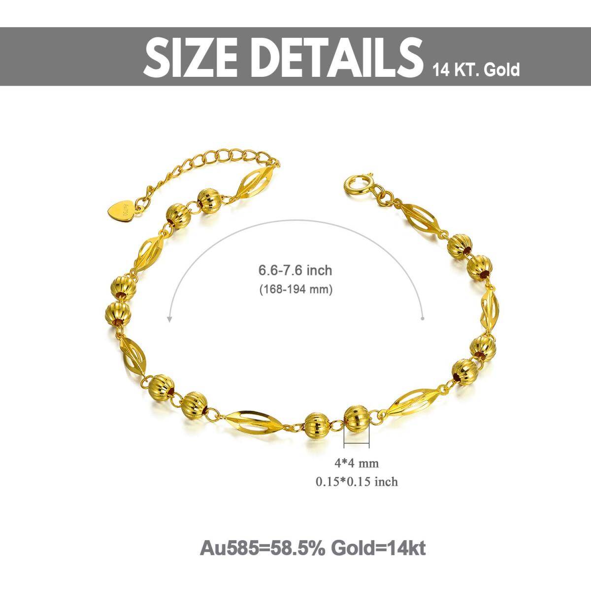 Pulseira de contas de metal com folhas de ouro 18K-6