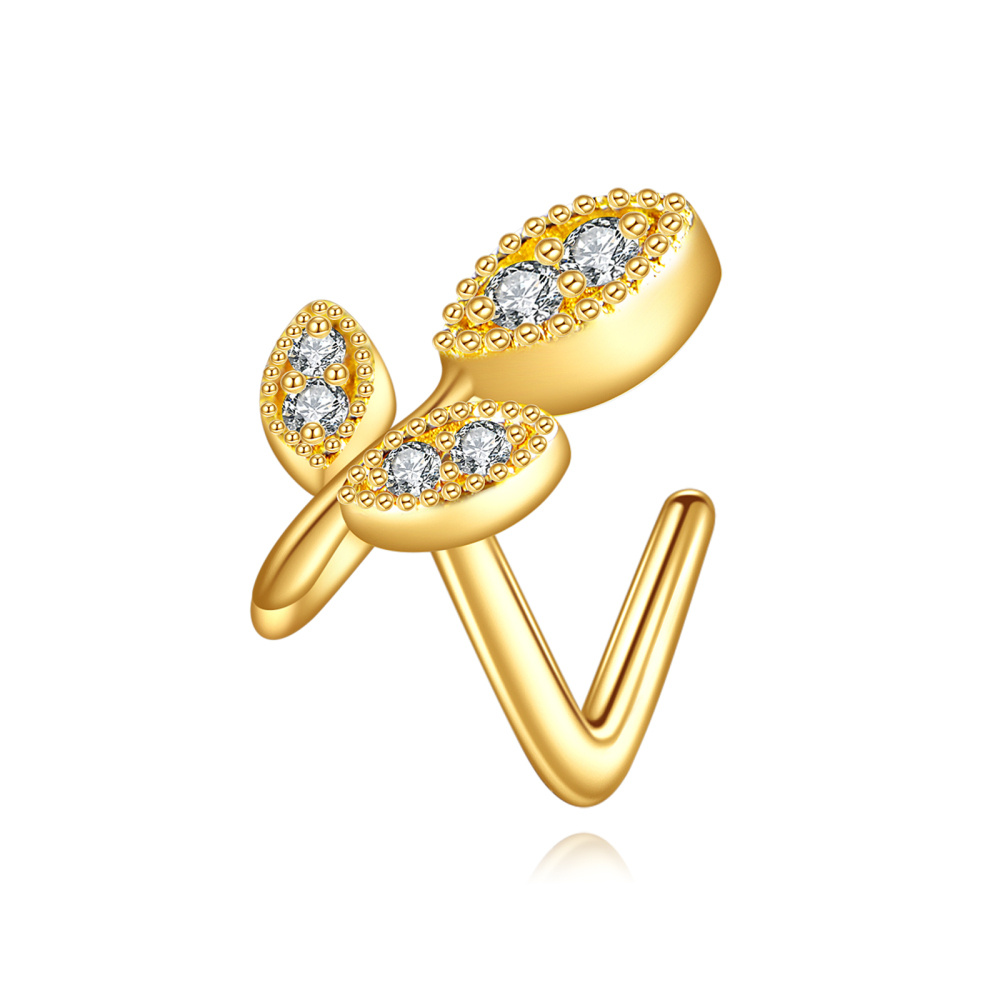 10K Gold Cubic Zirconia Leaves Nose Ring-1