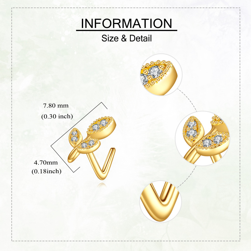 Anello al naso in oro bianco 10K con foglie di zirconia cubica-5