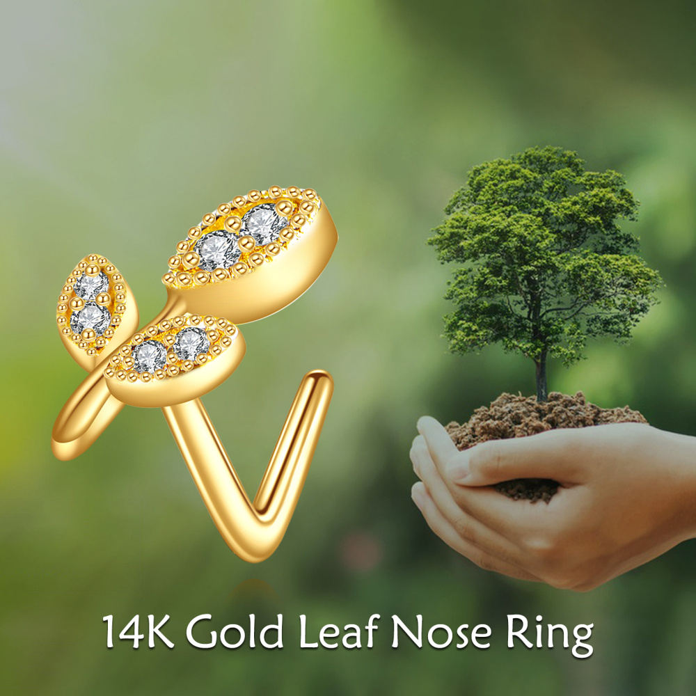 10K Gold Cubic Zirconia Leaves Nose Ring-6