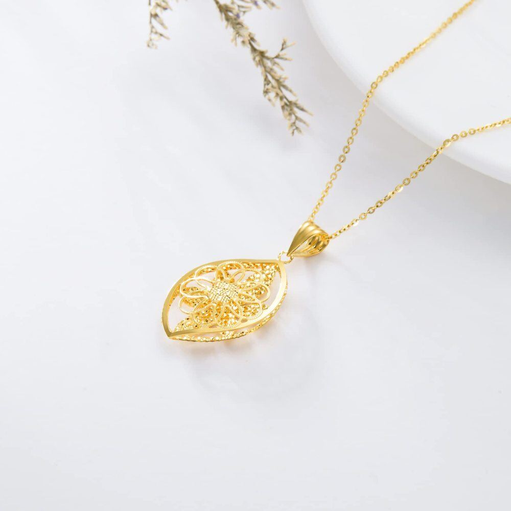 10K Gold Leaves Pendant Necklace-3