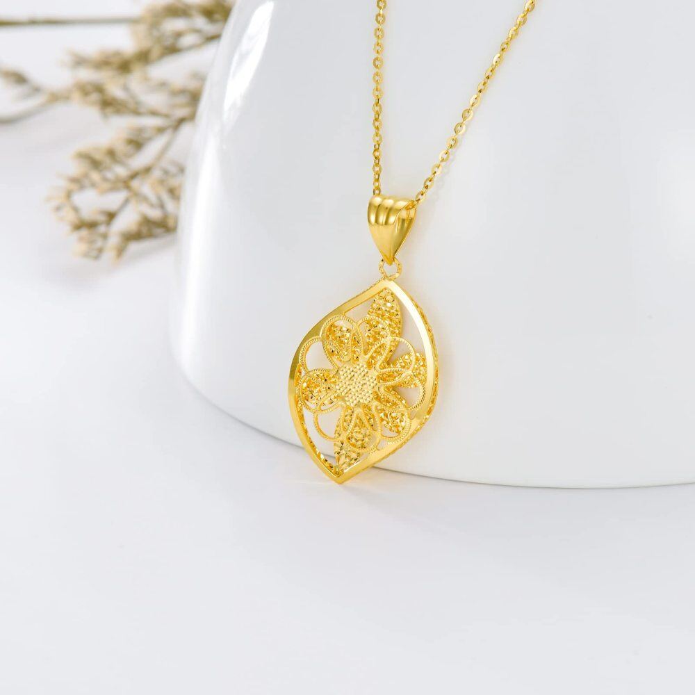 10K Gold Leaves Pendant Necklace-4