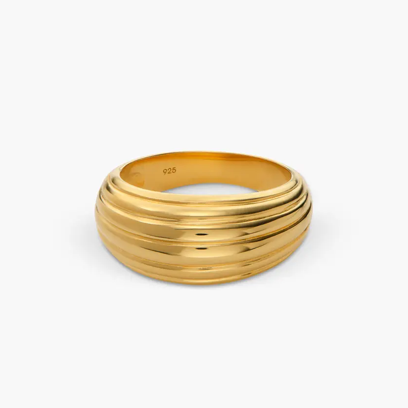 Anel de domo linear de vermeil dourado para mulheres-1