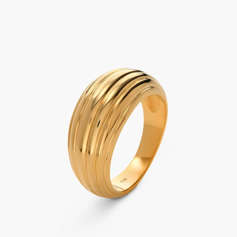 Gold Vermeil Linear Dome Ring for Women-3