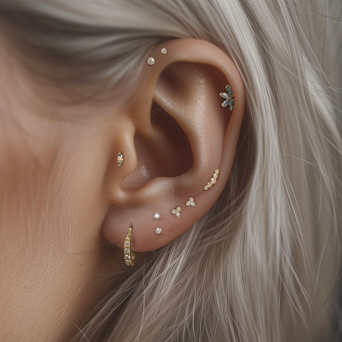 Piercing de hélice de moissanita de corte marquesa en oro de 18 quilates-3