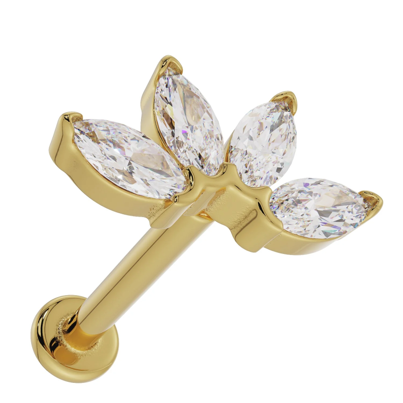 Piercing de hélice em prata de lei com moissanita lapidada em marquise banhada a ouro amarelo-4