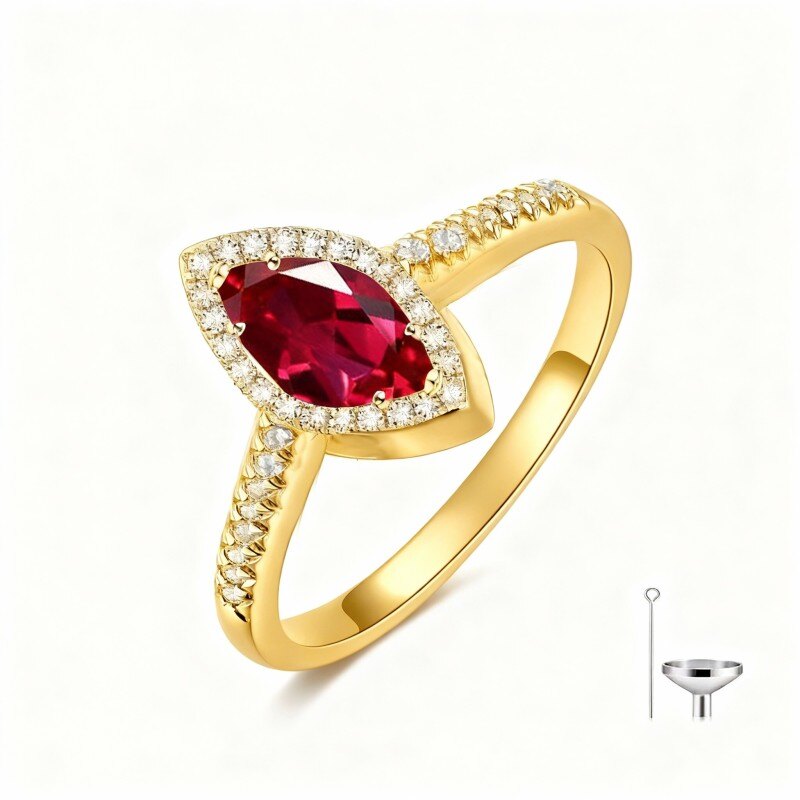 14K Gold Marquise Cut Cubic Zirconia & Moissanite Personalized Birthstone Urn Ring for Ashes-1