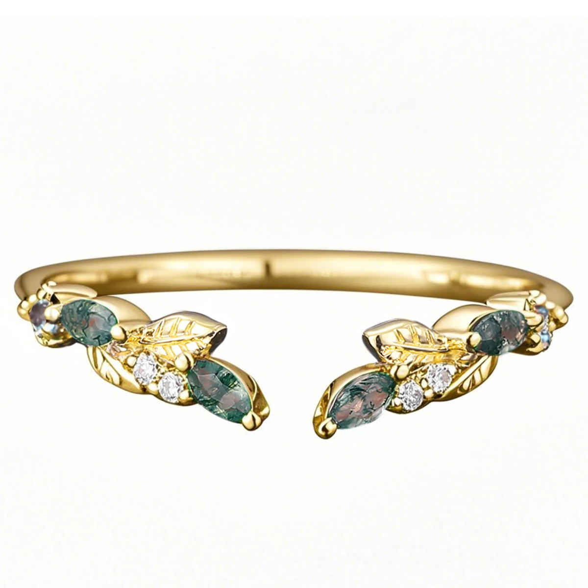 Alliance en or 18 carats avec agate mousse taille marquise-1