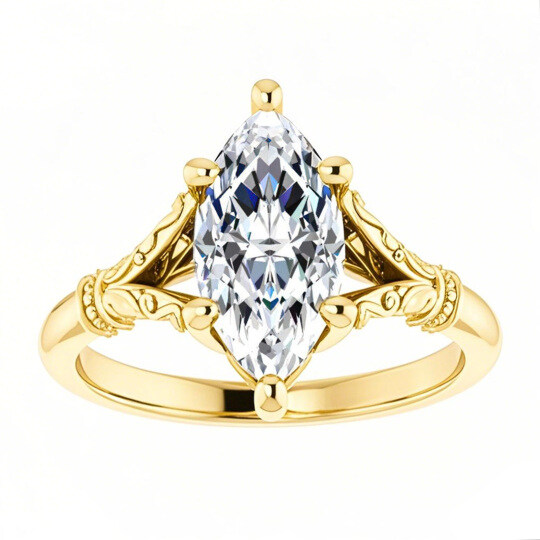 10K Gold Marquise Cut Solitaire Moissanite Engagement Ring