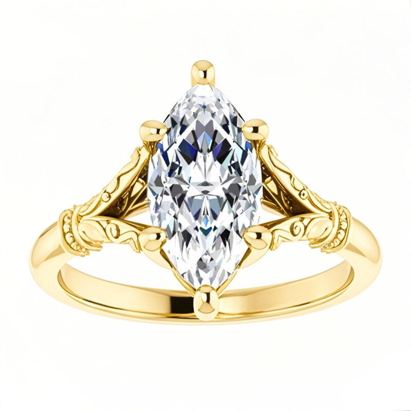 18K Gold Marquise Cut Solitaire Moissanite Engagement Ring-1