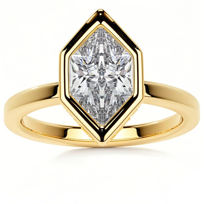 14K Gold Marquise Cut Solitaire Bezel Moissanite Engagement Ring-1