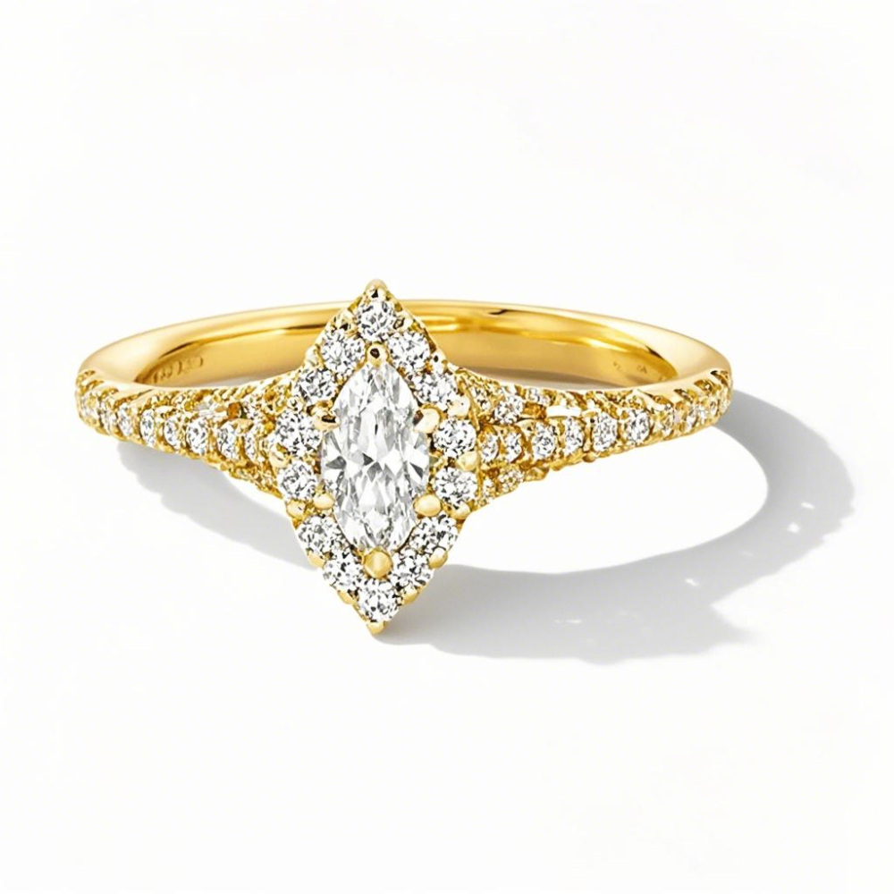 18K Gold Marquise Shaped Lab Created Diamond Engagement Ring D Color VVS1 Clarity 3EX IGI Certified-1