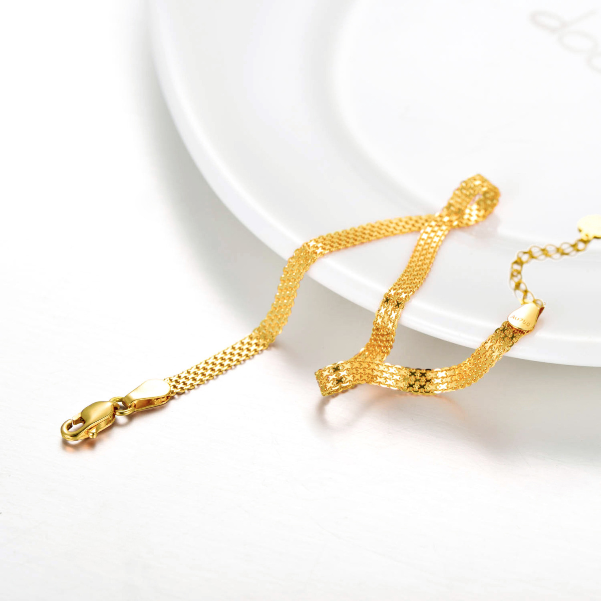 14K gouden mesh-schakelketting enkelbandje voor dames-3