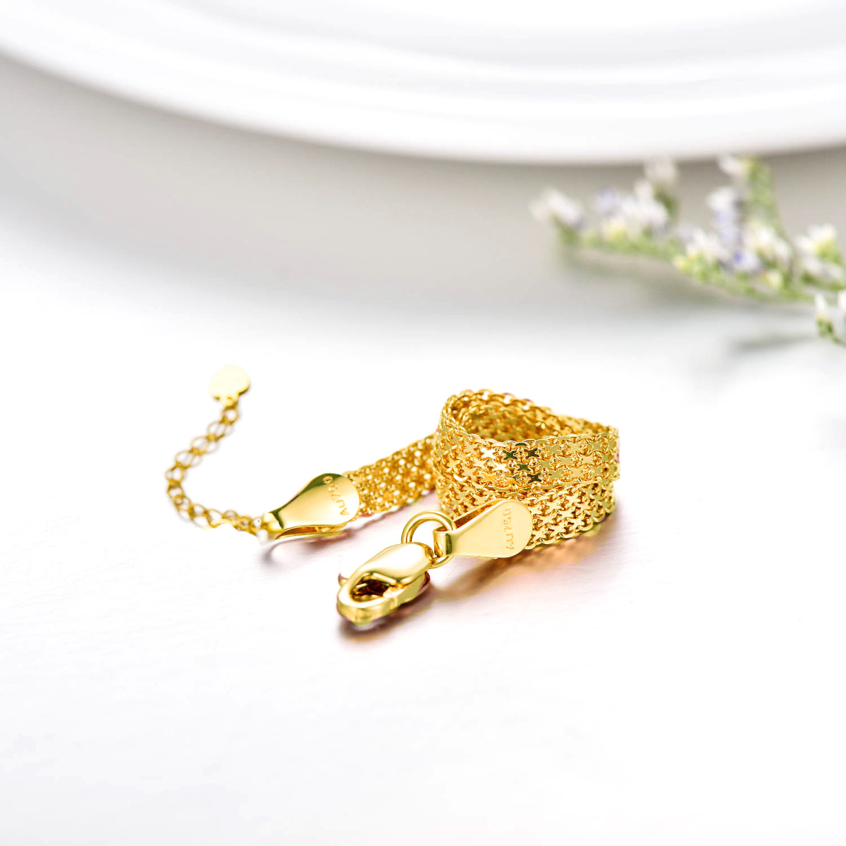 14K gouden mesh-schakelketting enkelbandje voor dames-6