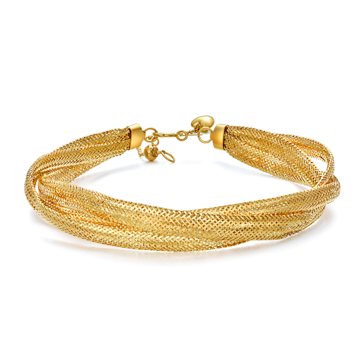 10K Gold Mesh Link Chain Layerered Bracelet-1