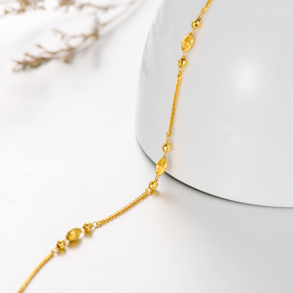 Pulseira de corrente com contas de metal de ouro 10K e espiga de trigo-4