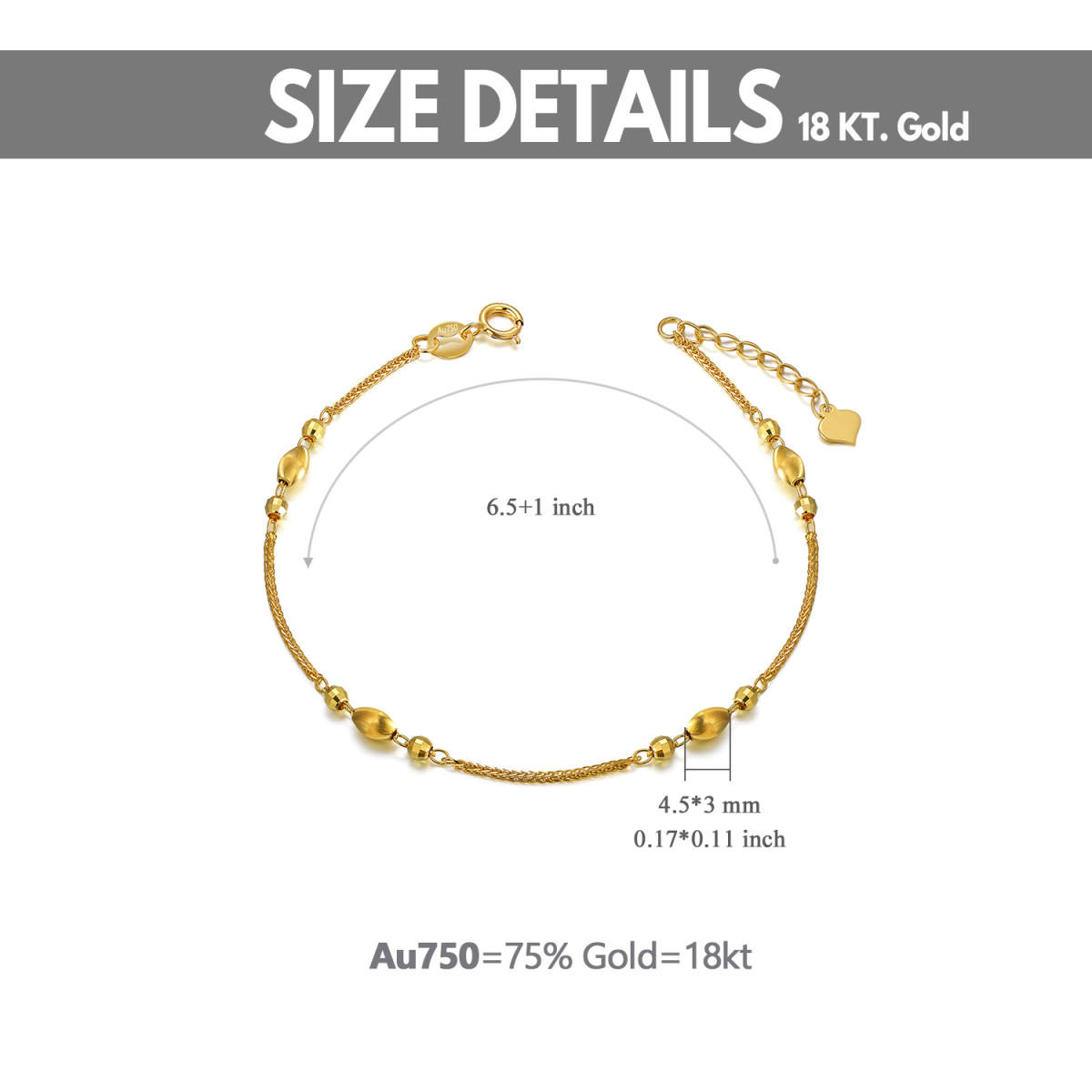 Pulseira de corrente com contas de metal de ouro 14K e espiga de trigo-5