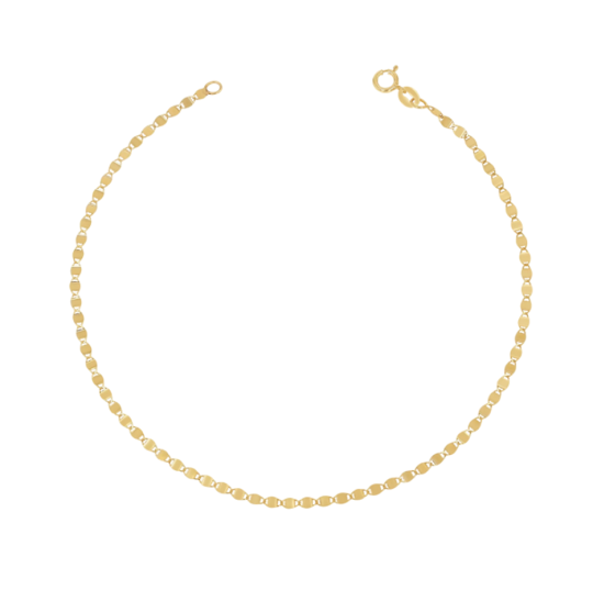 Tobillera de plata de ley con cadena de espejo bañada en oro amarillo de 2 mm