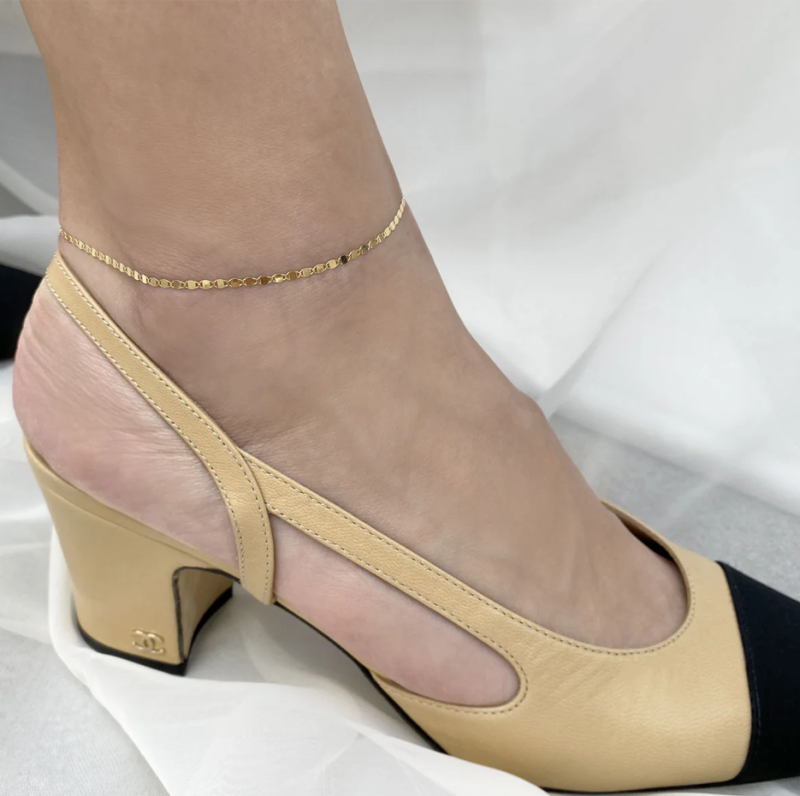 Sterling Silver with Yellow Gold Plated Mirror Chain Anklet 2mm-2