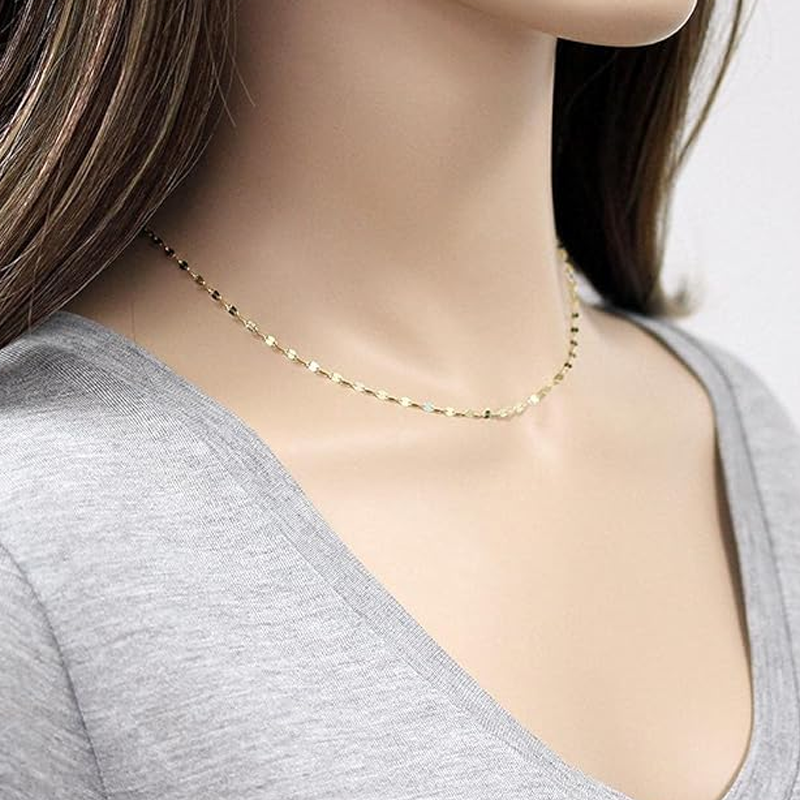 10K Gold Mirror Link Chain Necklace for Women-2