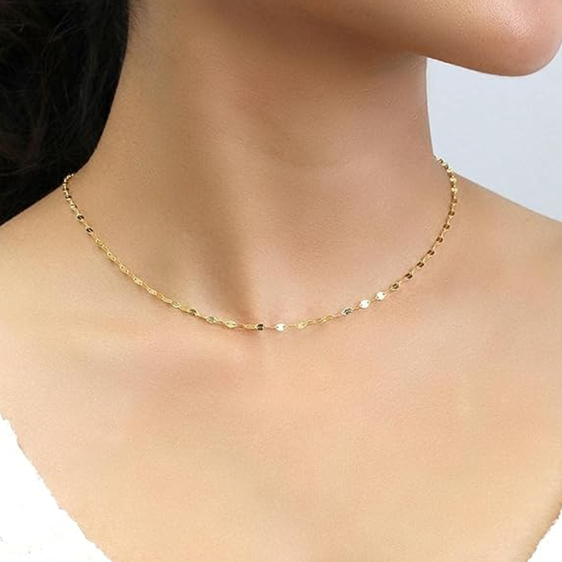 Collar de cadena de eslabones de espejo de oro de 18 quilates para mujer-3