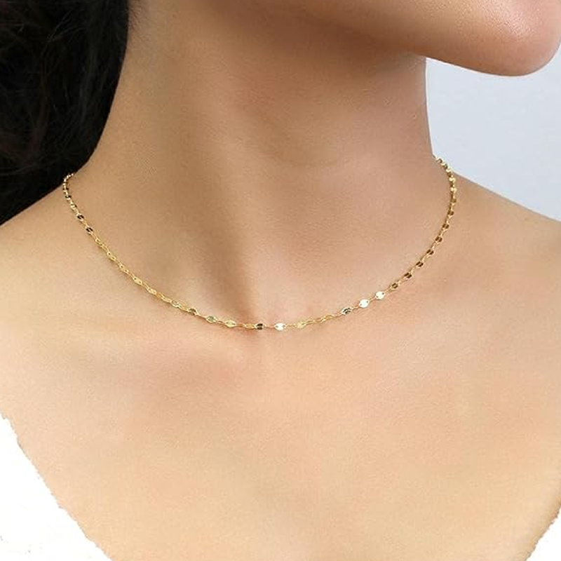 10K Gold Mirror Link Chain Necklace for Women-3