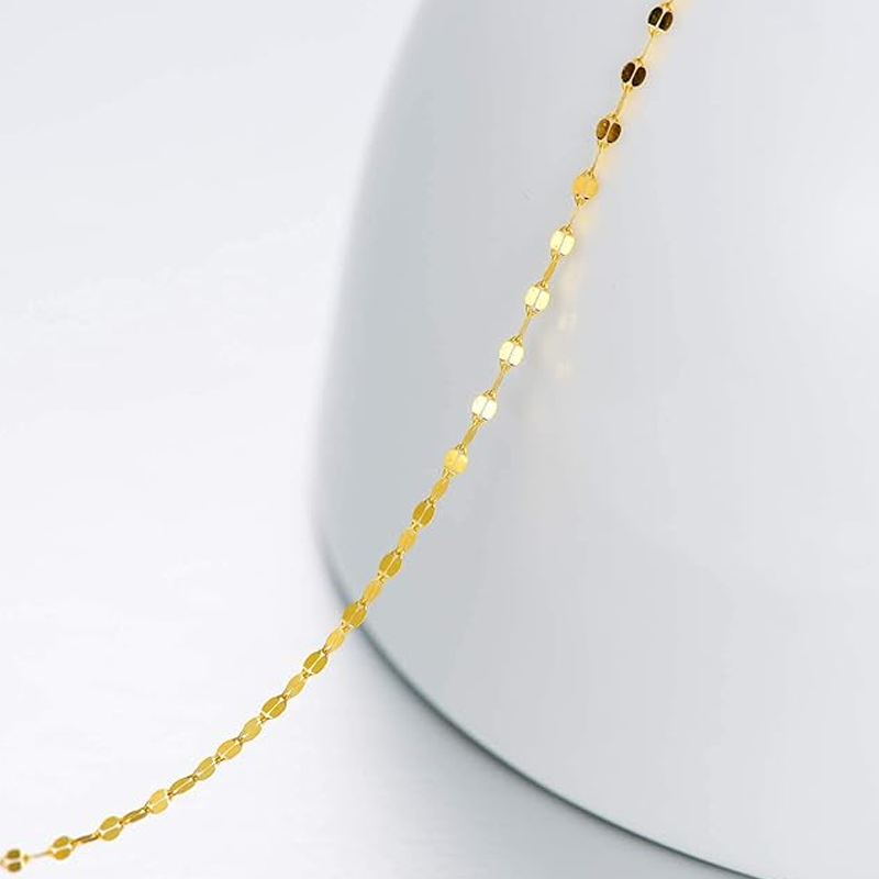 10K Gold Mirror Link Chain Necklace for Women-4