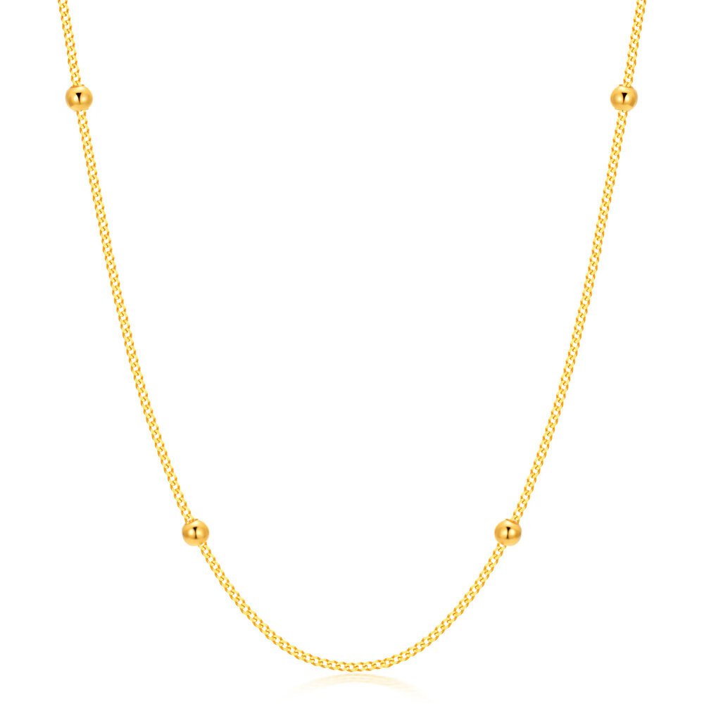 10K gouden 3 mm bolkralen station choke Cubaanse ketting ketting-1
