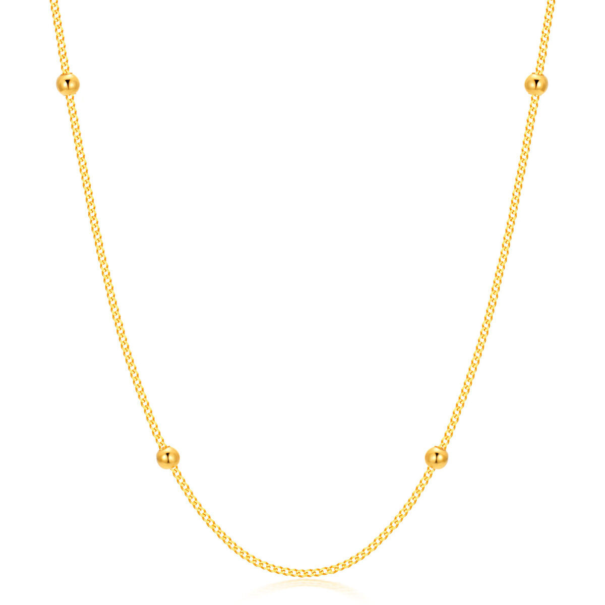 18K Gold 3 mm Ball Beads Station Choke Cuban chain Necklace-1