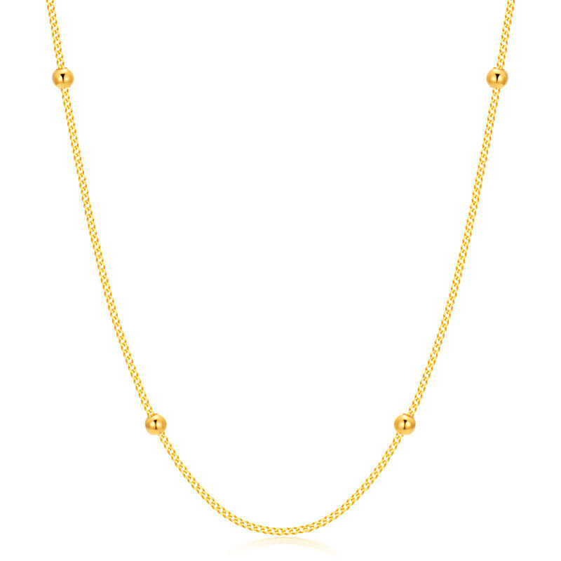 18K Gold 3 mm Ball Beads Station Choke Cuban chain Necklace