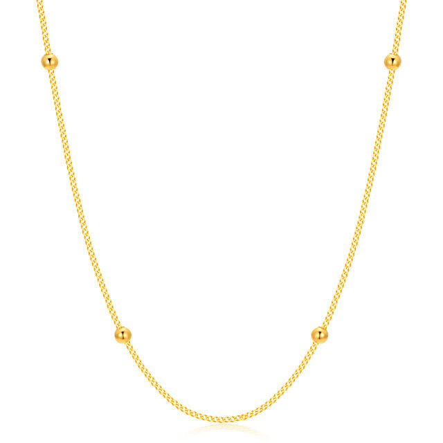 18K Gold 3 mm Ball Beads Station Choke Cuban chain Necklace-1