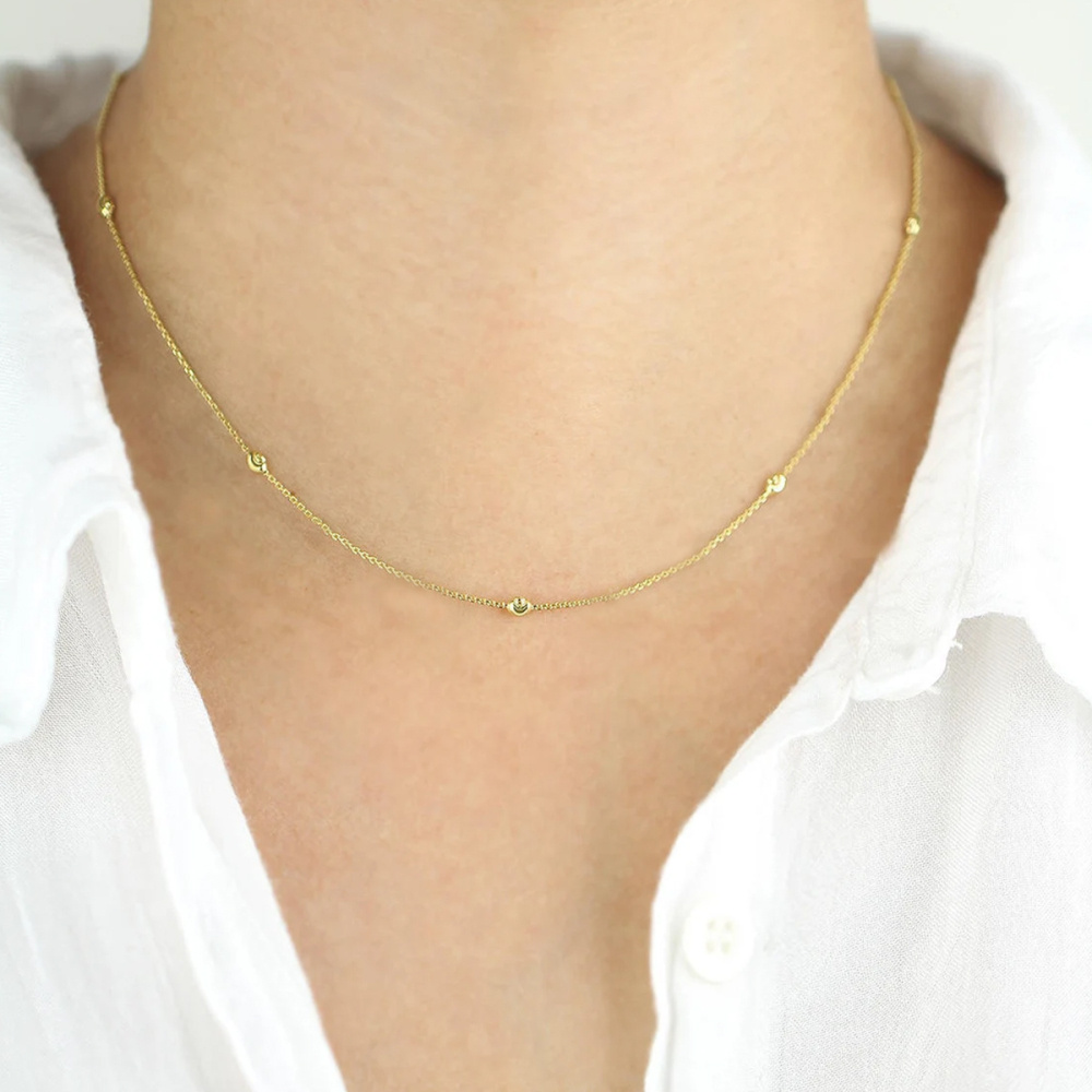 10K gouden 3 mm bolkralen station choke Cubaanse ketting ketting-4