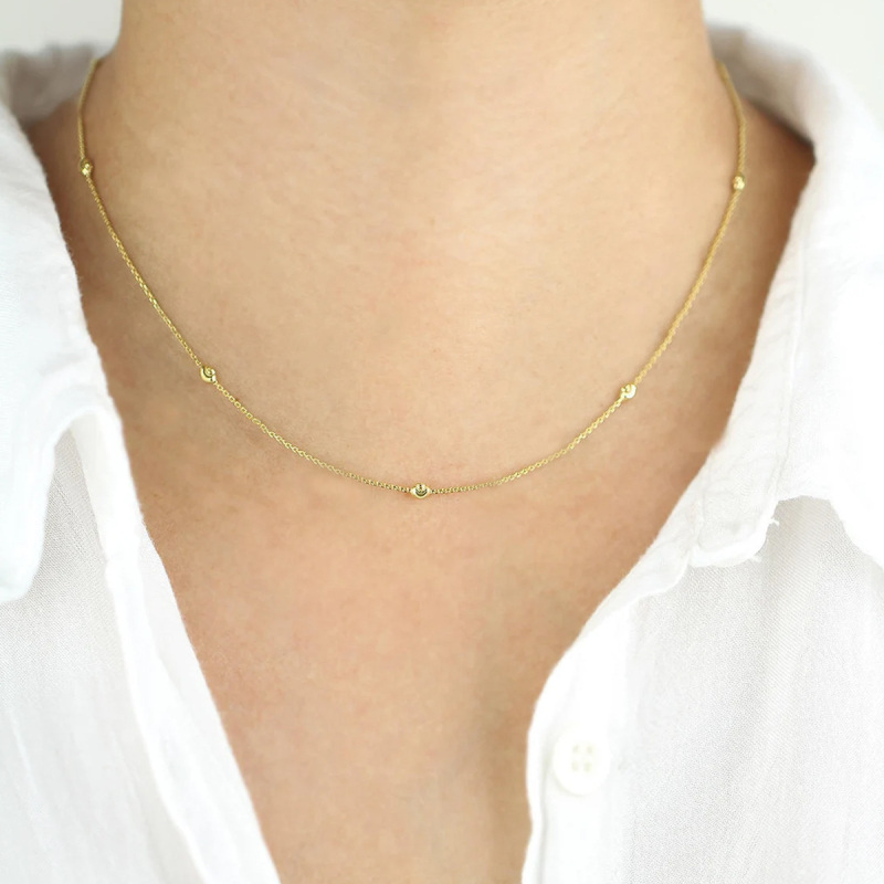 10K White Gold Bead Station Necklace-4