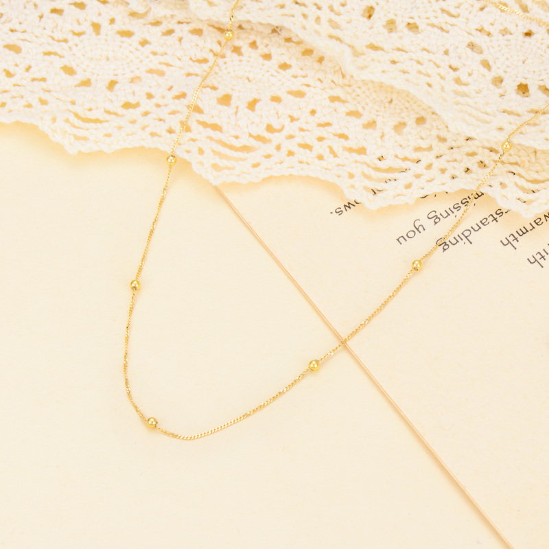 10K White Gold Bead Station Necklace-5