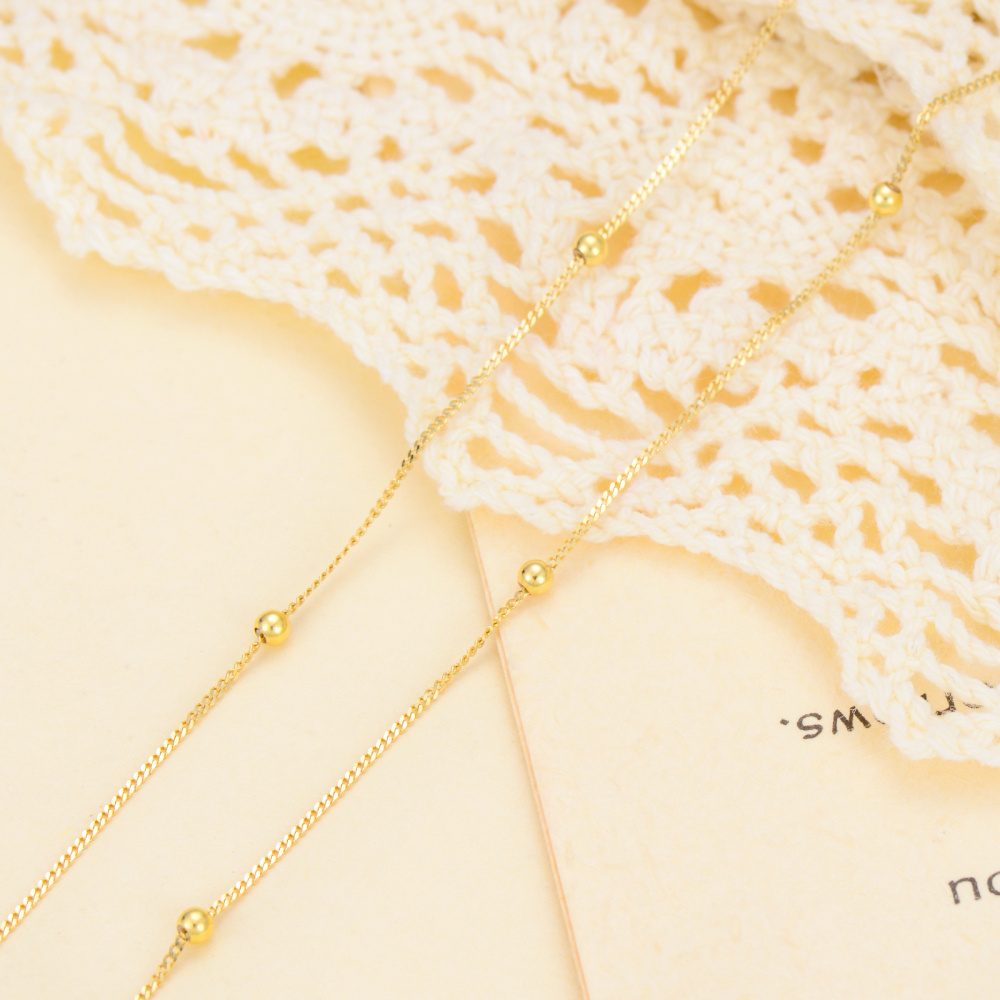 10K gouden 3 mm bolkralen station choke Cubaanse ketting ketting-6