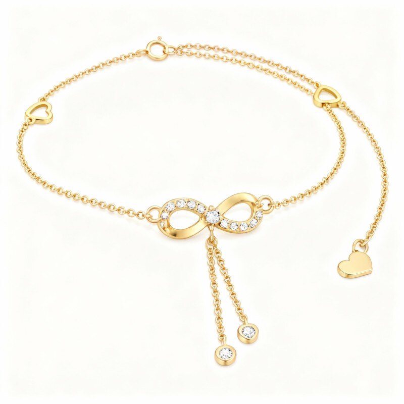 خلخال من الذهب عيار 18 قيراطًا مرصع بفيونكة وقلب من المويسانيت-1