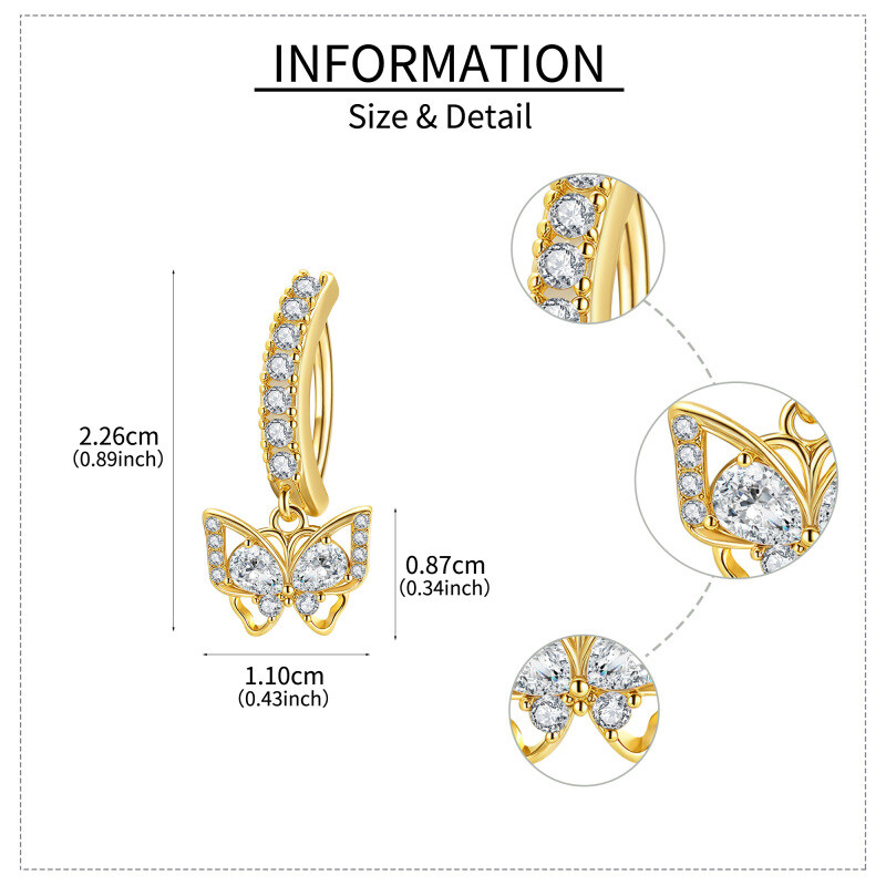 Yellow Gold Plated Moissanite Butterfly Belly Button Ring-6