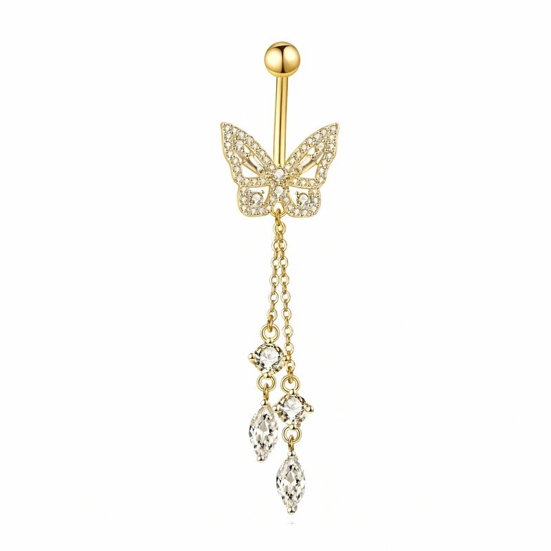 Piercing para el ombligo de mariposa con moissanita y oro de 14 quilates-1