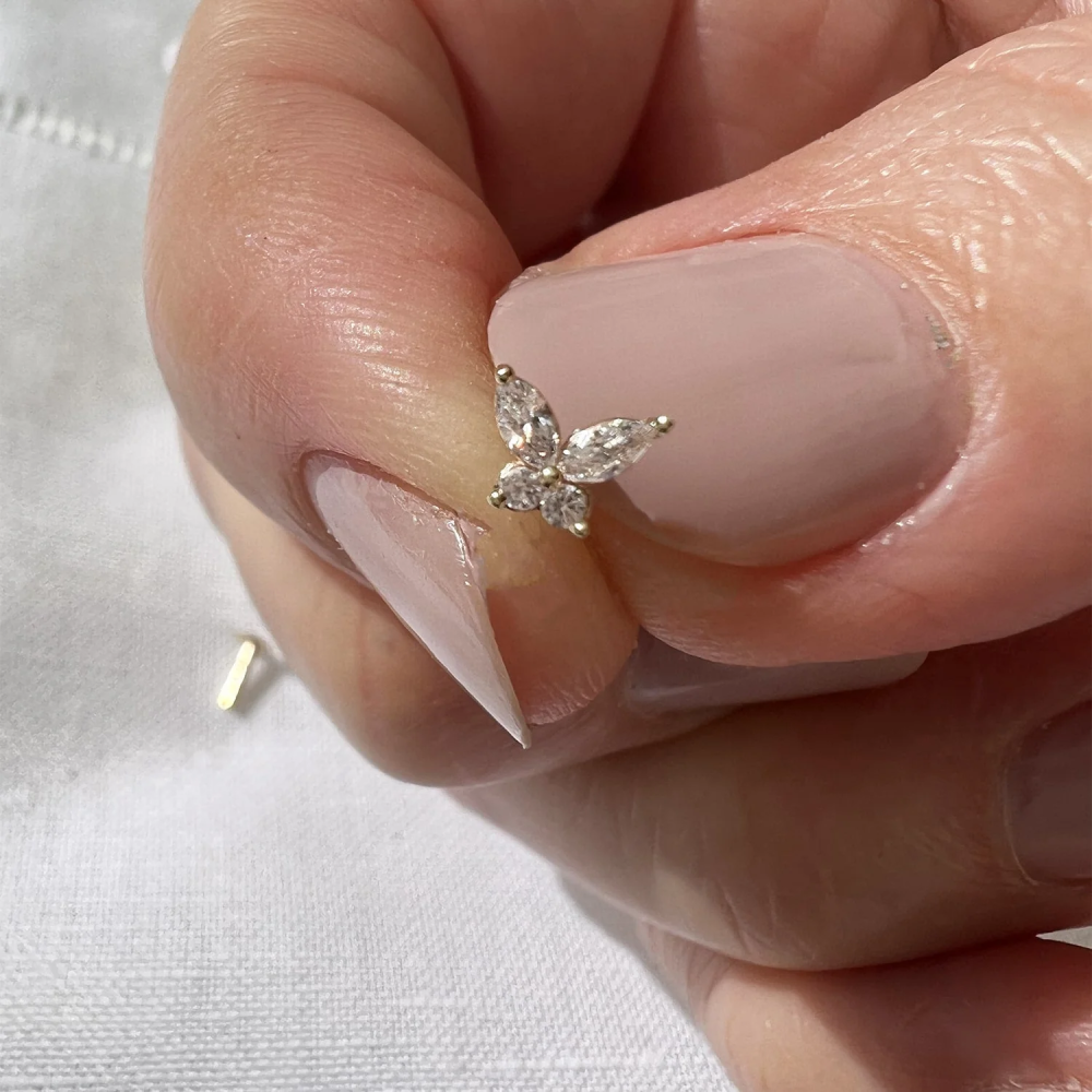 Sterling Silver with Yellow Gold Plated Moissanite Butterfly Helix Piercing-2