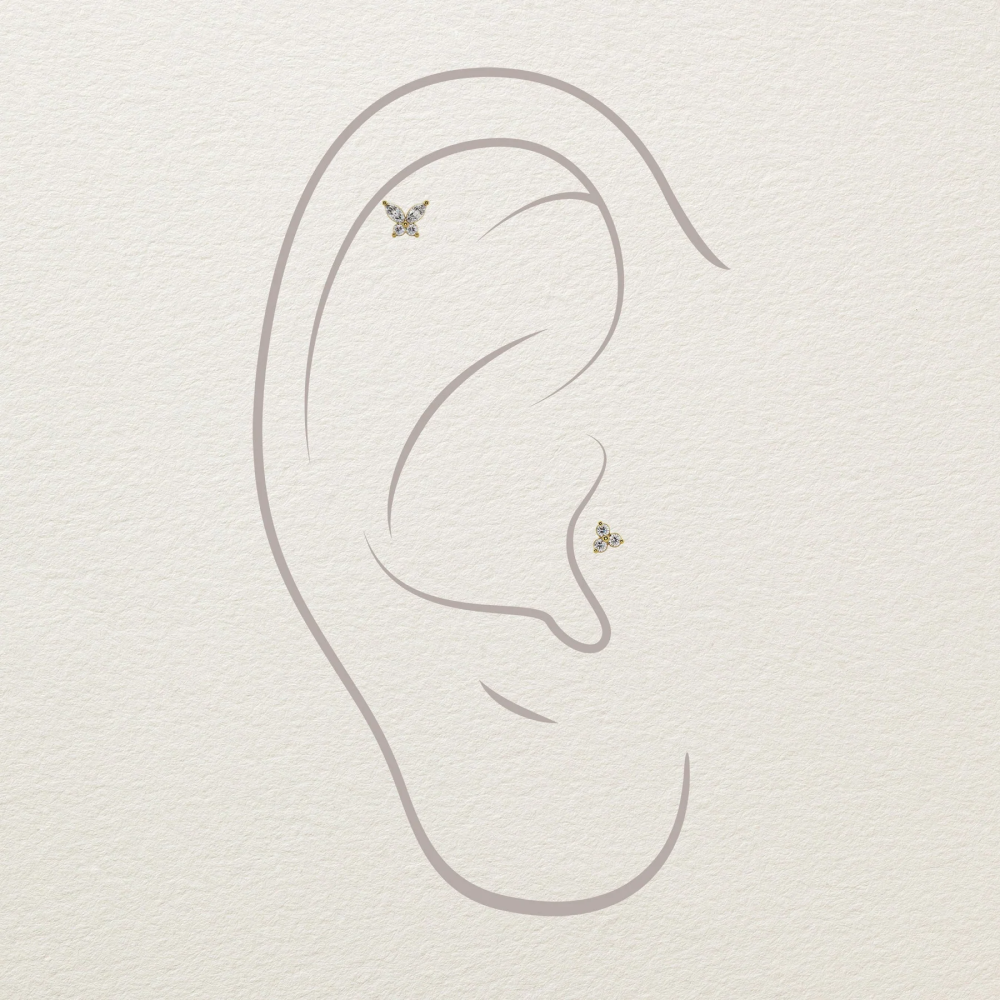 Sterling Silver with Yellow Gold Plated Moissanite Butterfly Helix Piercing-4