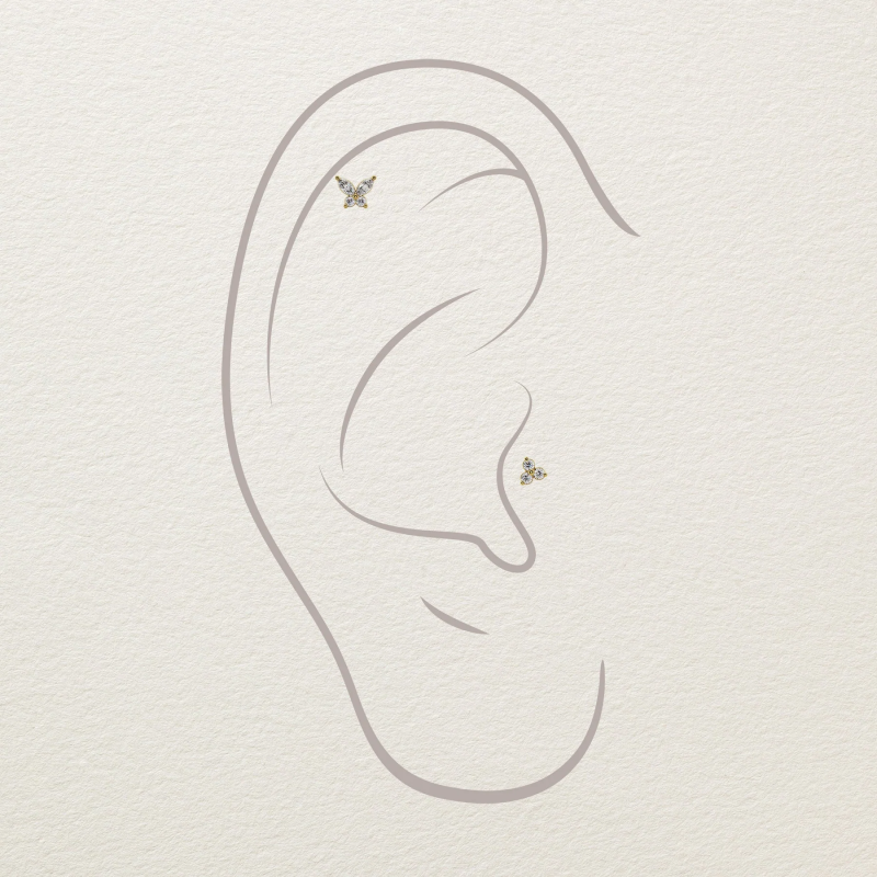 Sterling Silver with Yellow Gold Plated Moissanite Butterfly Helix Piercing-4