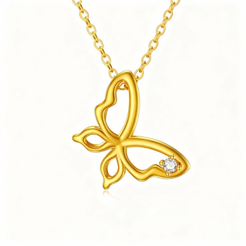 قلادة فراشة من الذهب عيار 18 قيراطًا مرصعة بالمواسانيت-1