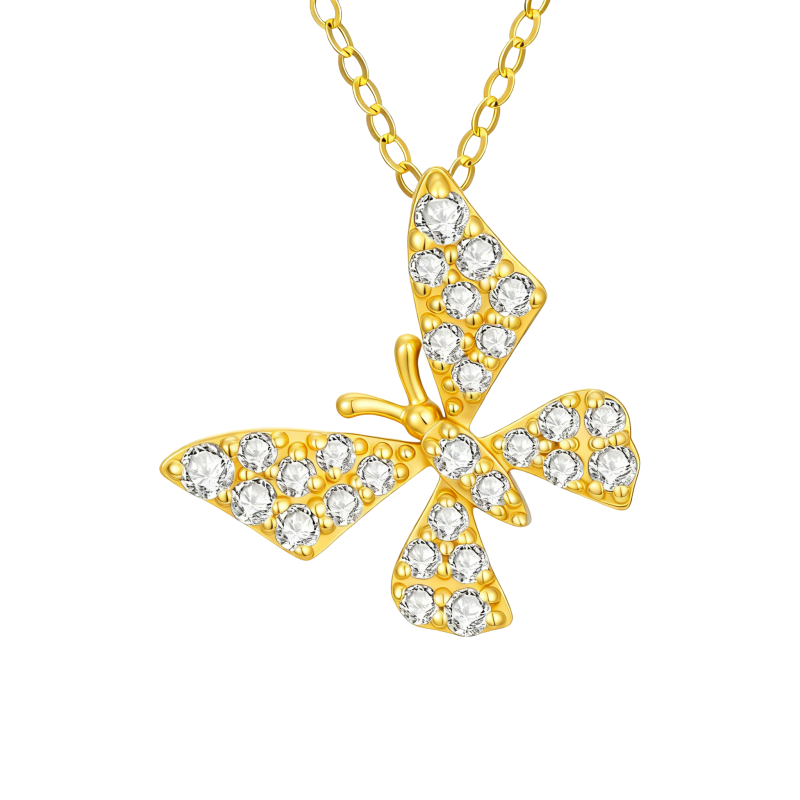 Collar con colgante de mariposa de moissanita y oro de 18 quilates-1