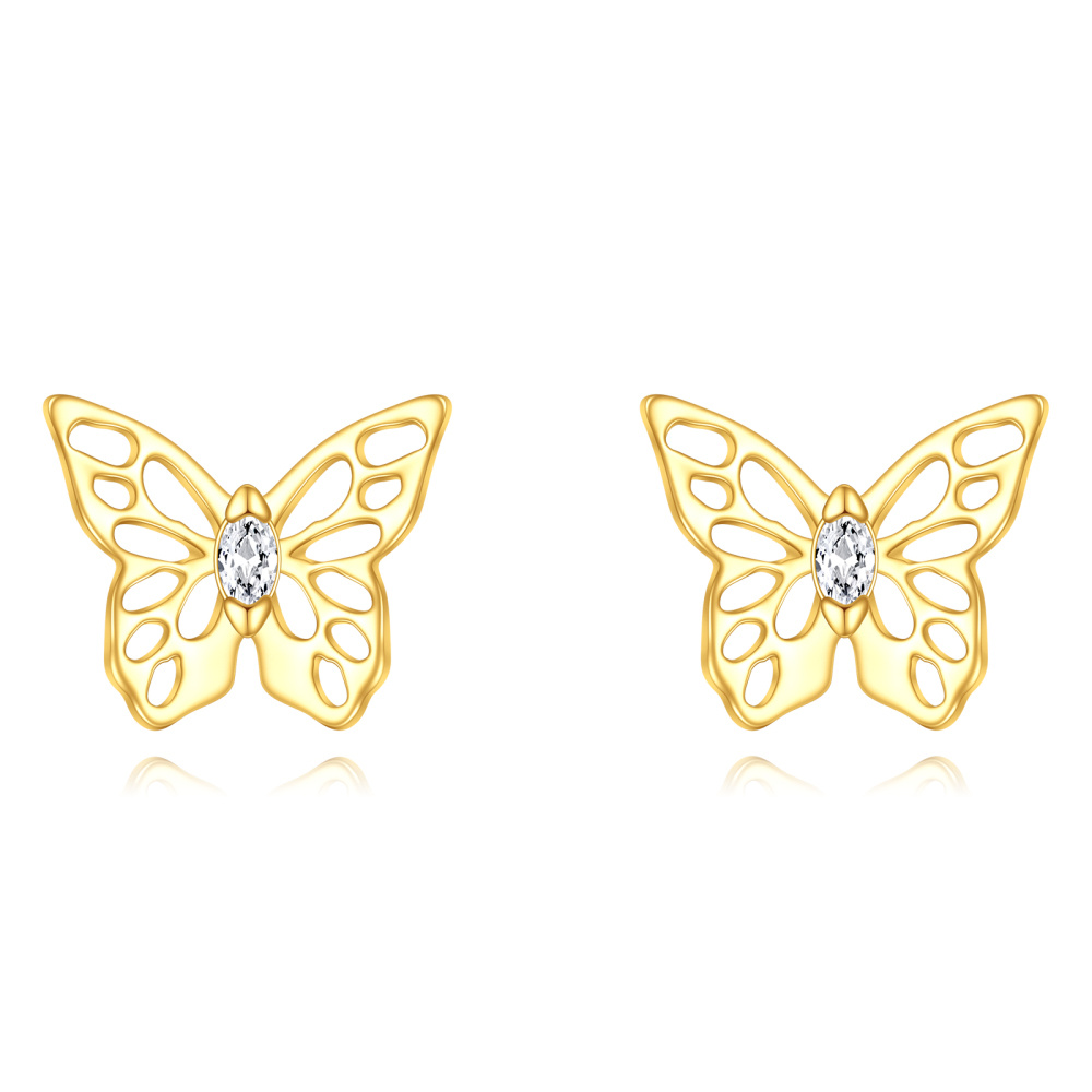10K Gold Moissanite Butterfly Stud Earrings-1