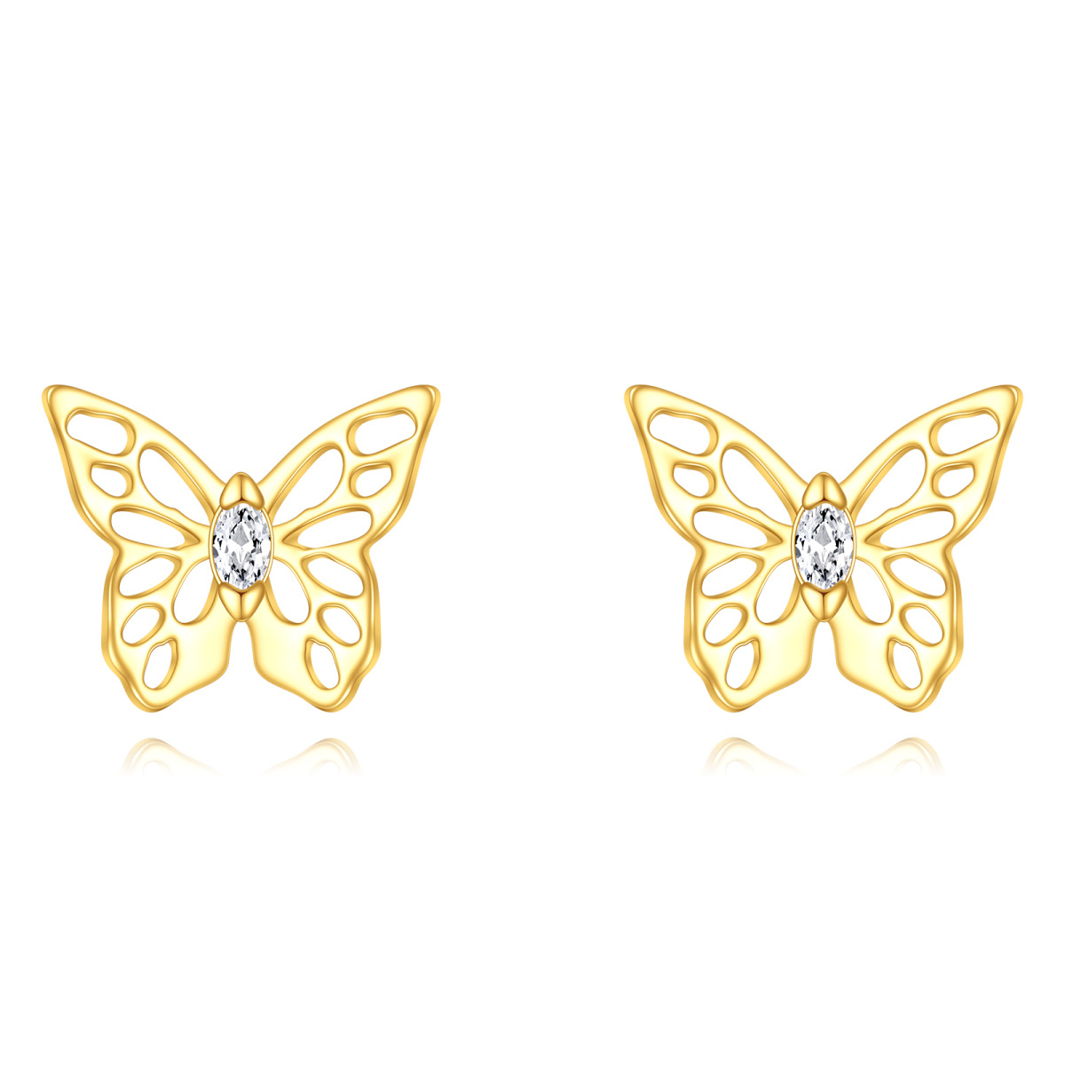 10K Gold Moissanite Butterfly Stud Earrings-1