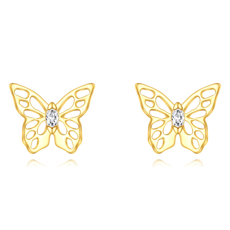 10K Gold Moissanite Butterfly Stud Earrings-4