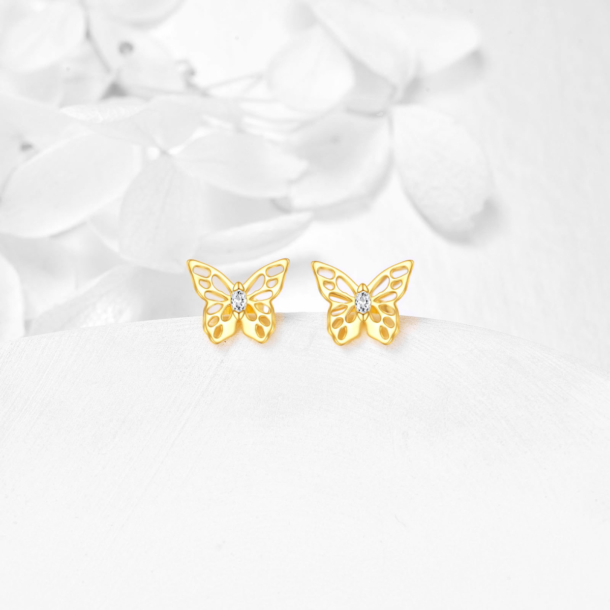 10K Gold Moissanite Butterfly Stud Earrings-3