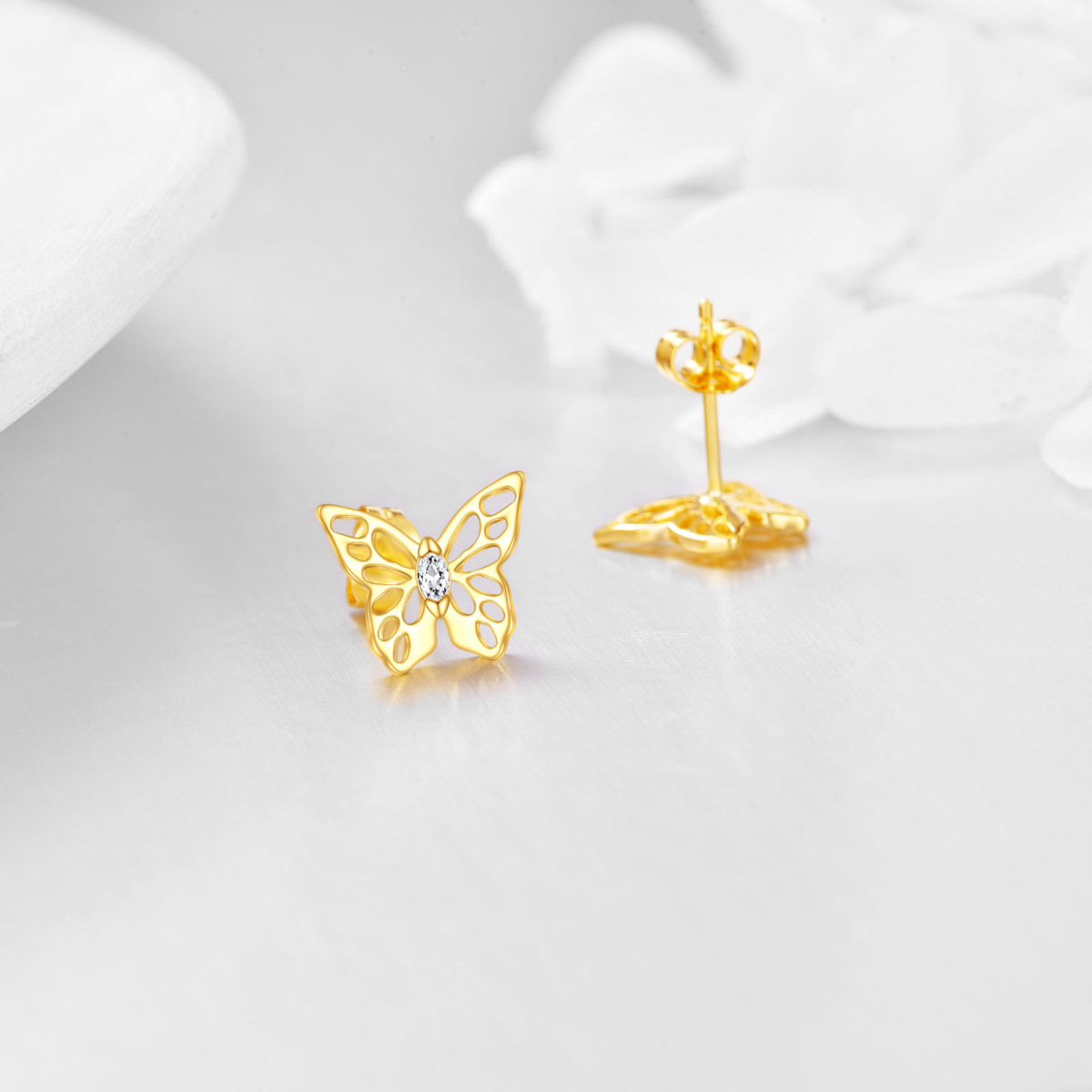 10K Gold Moissanite Butterfly Stud Earrings-4