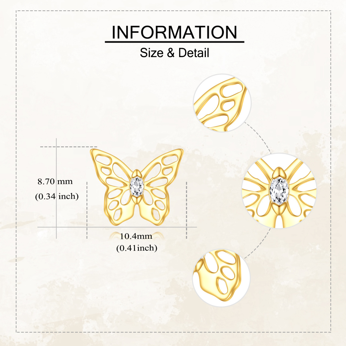 10K Gold Moissanite Butterfly Stud Earrings-5