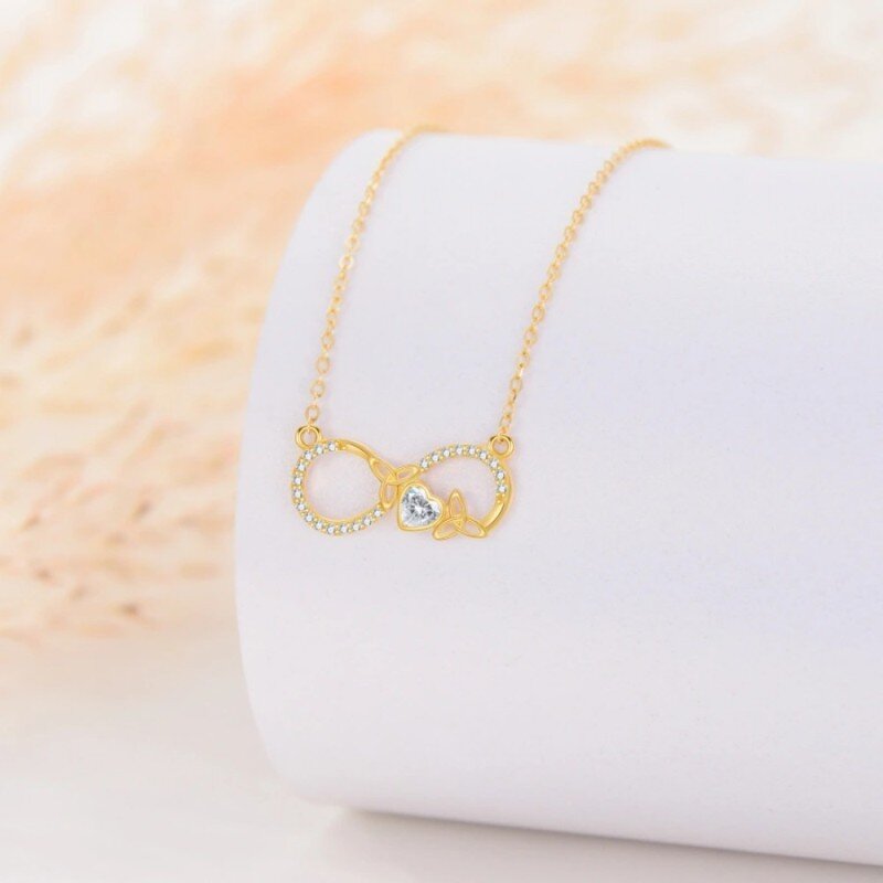 Collana con ciondolo in oro bianco 10K con nodo celtico e simbolo dell'infinito in moissanite-3